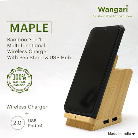 Maple Wireless Charger with Usb & Pan stand