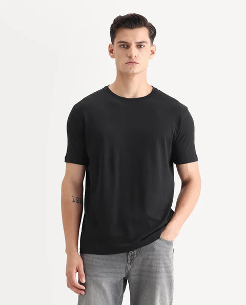 Rare Rabbit GUILD CASUAL - GIS-1 - BLACK SLIM FIT PLAIN T-SHIRT