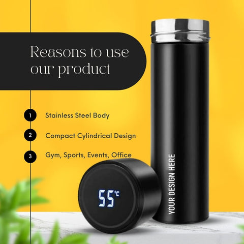 Personalized Stainless Steel Led Temperature Water Bottle - 500 Ml
