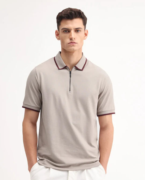 Rare Rabit TROG - LIGHT BEIGE REGULAR FIT PLAIN POLO
