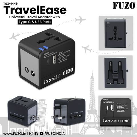TravelEase Universal Travel Adapter with Type C & USB Ports