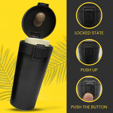 Vacuum Insulation Mug - Open and close with the push of a button