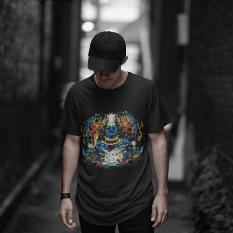 Shiva Painting Digital Art Printed Cotton Round Neck Short Sleeve T-Shirt For Men - adihuman