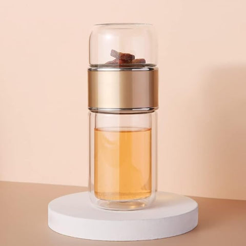 350ML Double-Layered Insulated Glass Tea Infuser Bottle