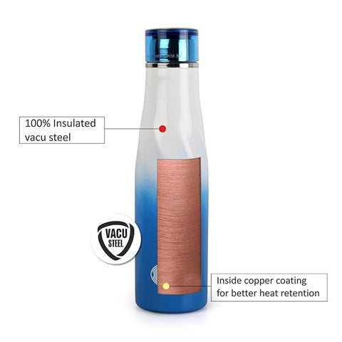 Cello Twist Stainless Steel Double Walled Water Bottle, Hot and Cold, 600ml