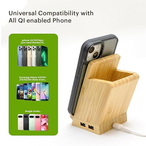 Maple Wireless Charger with Usb & Pan stand