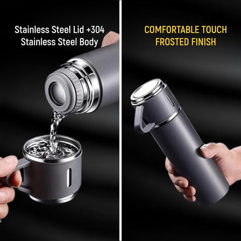 Features - Vacuum Flask with 2 cup set for hold and cold drinks. Best for Travel purposes