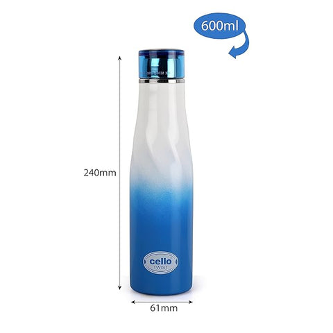 Cello Twist Stainless Steel Double Walled Water Bottle, Hot and Cold, 600ml