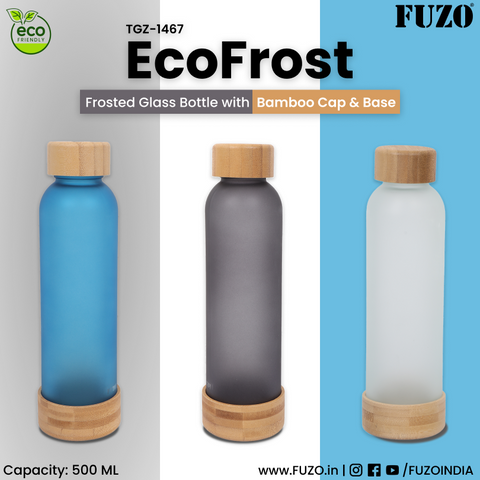 EcoFrost  Frosted Glass Bottle with Bamboo Cap & Base