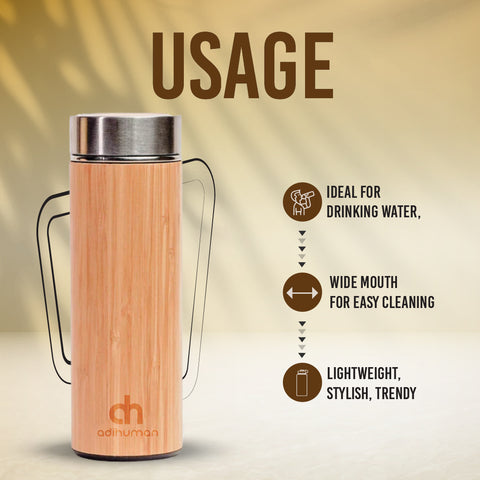 Personalized Bamboo Bottle Stainless Steel Vacuum Insulated - 500 ML