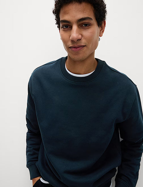 Cotton Rich Relaxed Fit Crew Neck Sweatshirt