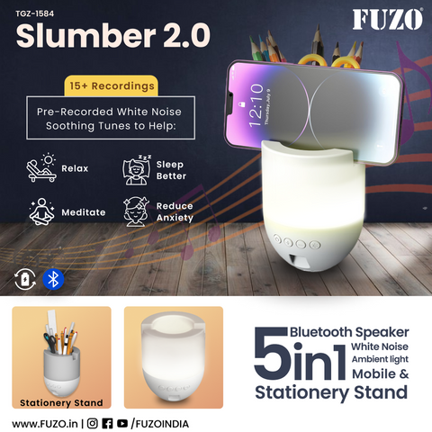 Slumber 2.0 - 5 in 1: Speaker | White Noise | Ambient Light | Mobile Stand | Stationery Stand