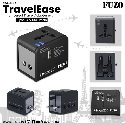 TravelEase  Universal Travel Adapter with Type C & USB Ports