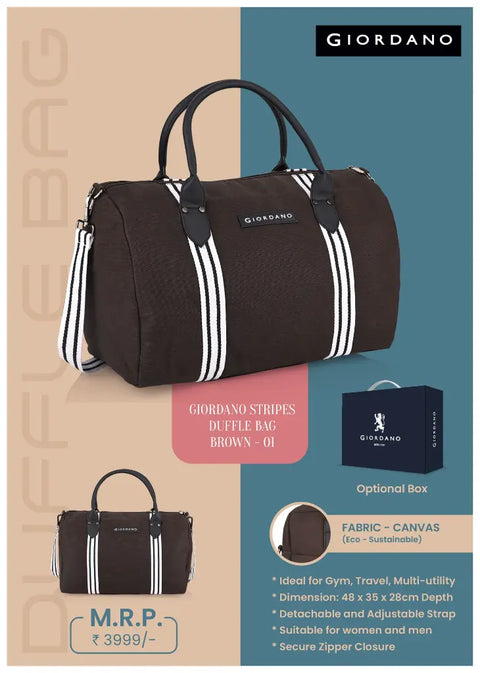 G 02 Glordana Stripes Canvas Duffle Bag 01 Brown