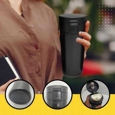 Vacuum Insulation Mug - Black 400 ML Can store Tea, coffee, hot water, comes with tea infuser, silicon gripping base