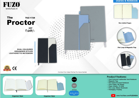 The Proctor - Dual Coloured Organiser Styled Leatherette Notebook