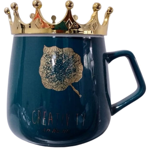 Fancy Green Tea Cup With Gold Crown Cover - Best for Gifting - adihuman